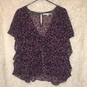 🖤💜Purple/Black, Floral patterned, Ruffle Blouse